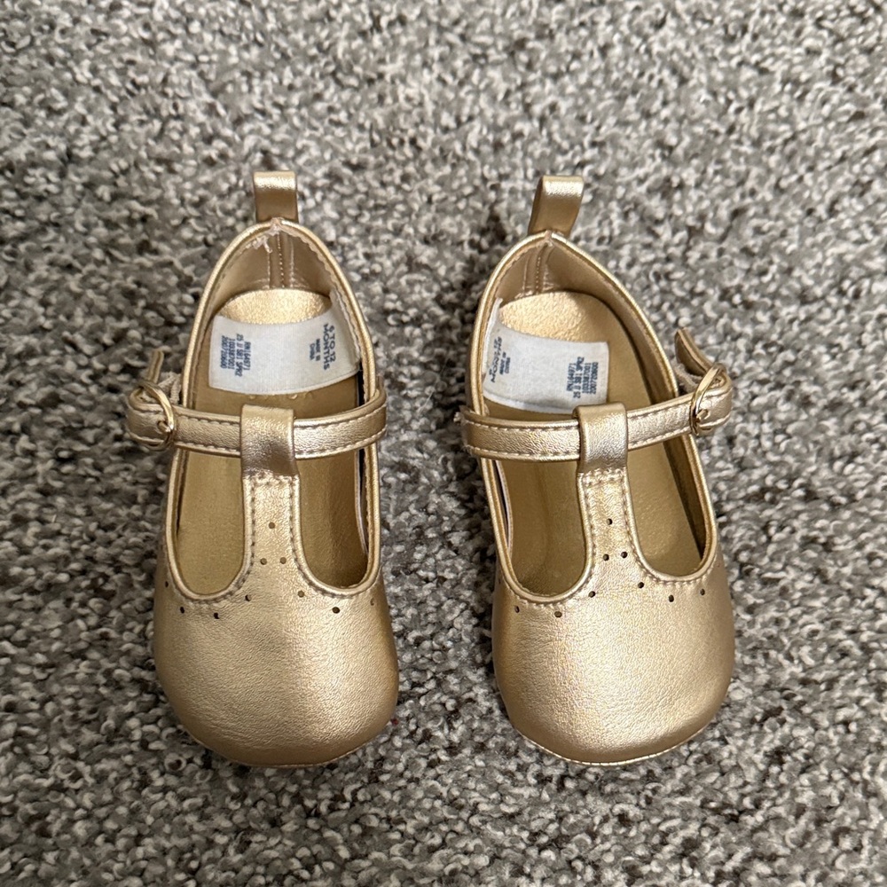 Janie and Jack Metallic Gold T‑Strap Mary Jane Baby Shoes